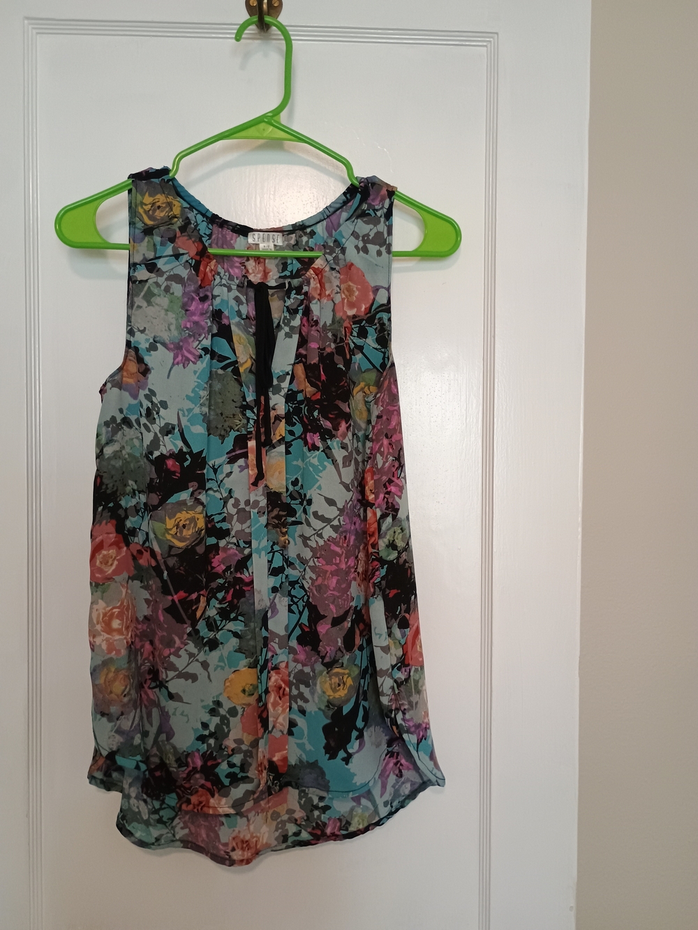 Spense Floral Sleeveless Blouse S/P Multicolor Flowy Chiffon Top